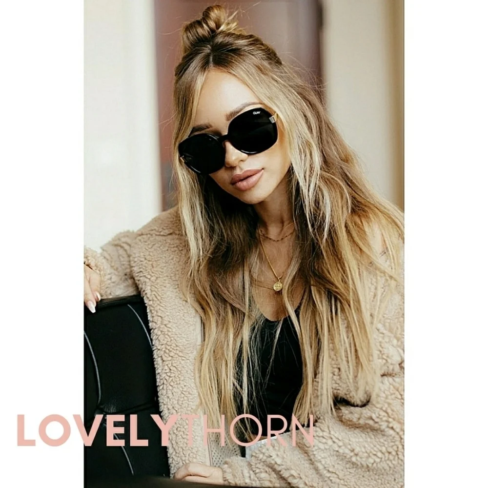 QUAY // ltd ed chrissy teigen retro-glam oversized round black smoke gold sunnie
